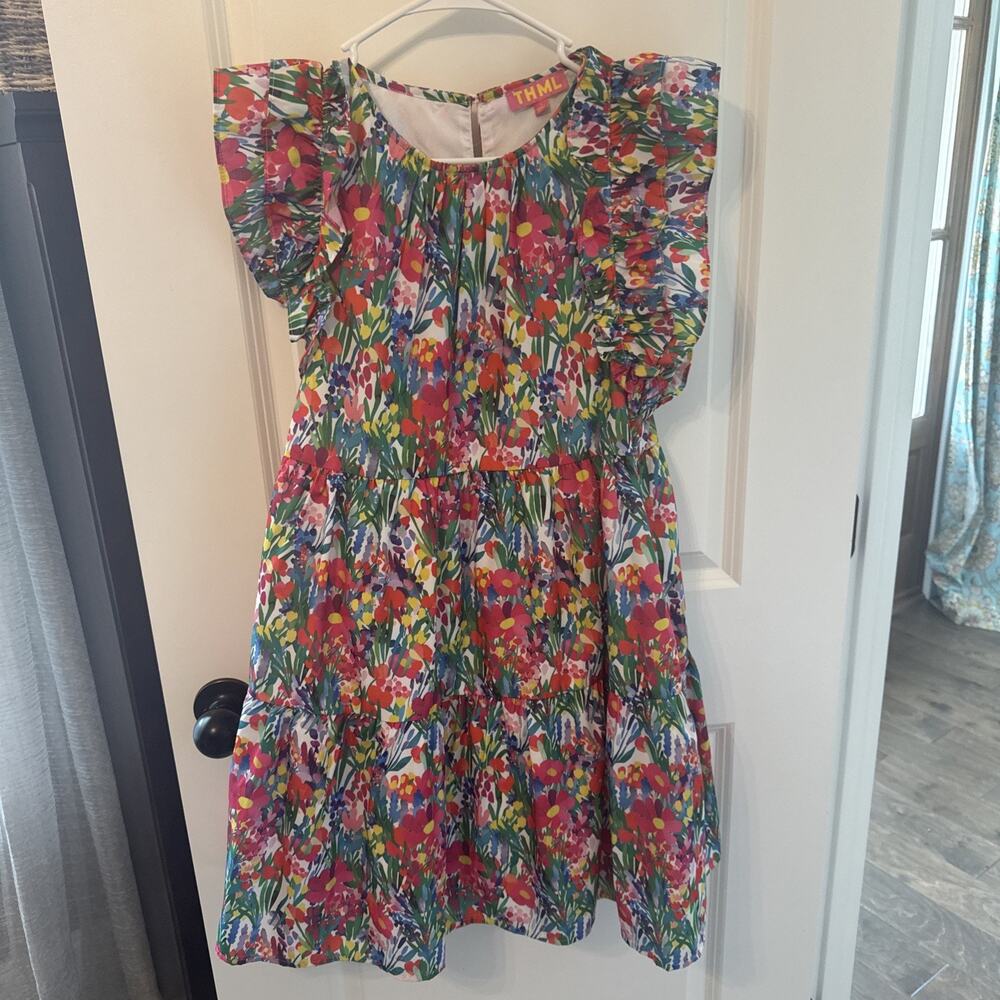 Women’s THML Floral Sleeveless Ruffle Dress With Pockets Size Small